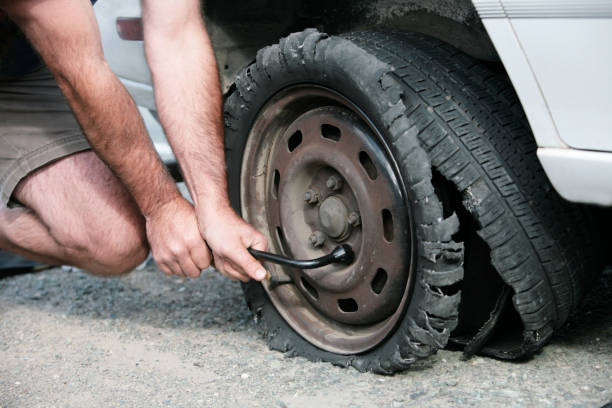 flat tire of car