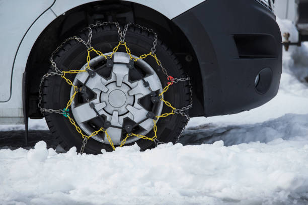 tire covered by chain for icy road