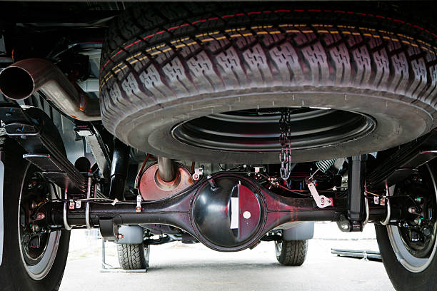 spare tire attached under the vehicle