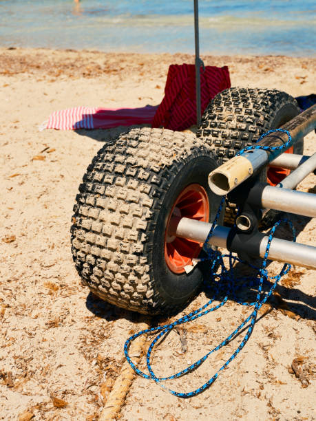 Large wheel of a truck at the beach